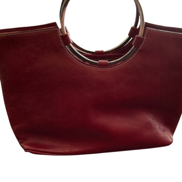 Cuoieria Fiorentina Red Leather Satchel Bag Round Handle Stylish Tote with strap - Picture 4 of 13